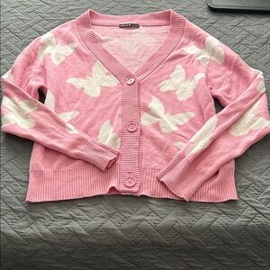 Pink Butterfly Cardigan Sweater
